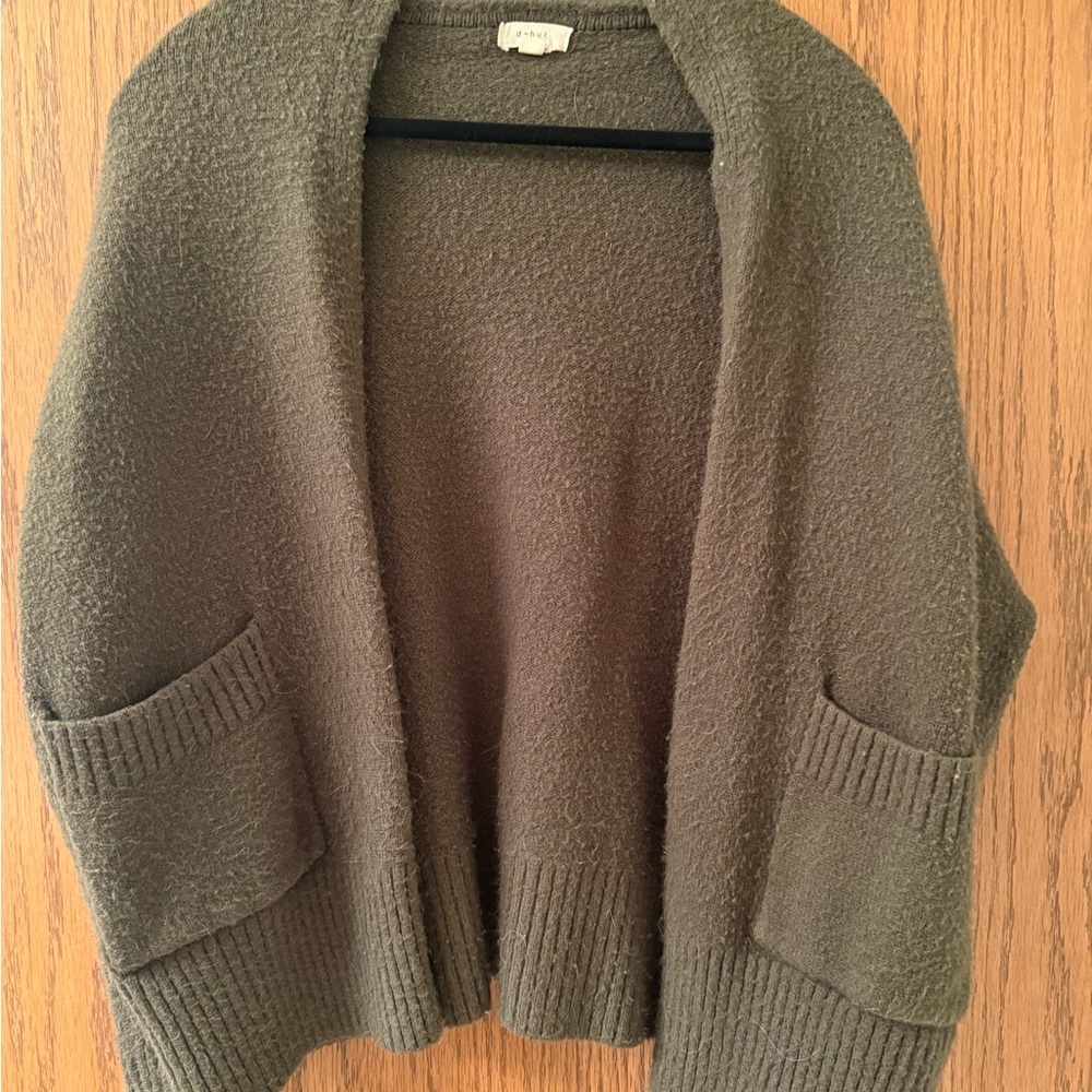 debut Olive Green Open-Front Pocket Cardigan